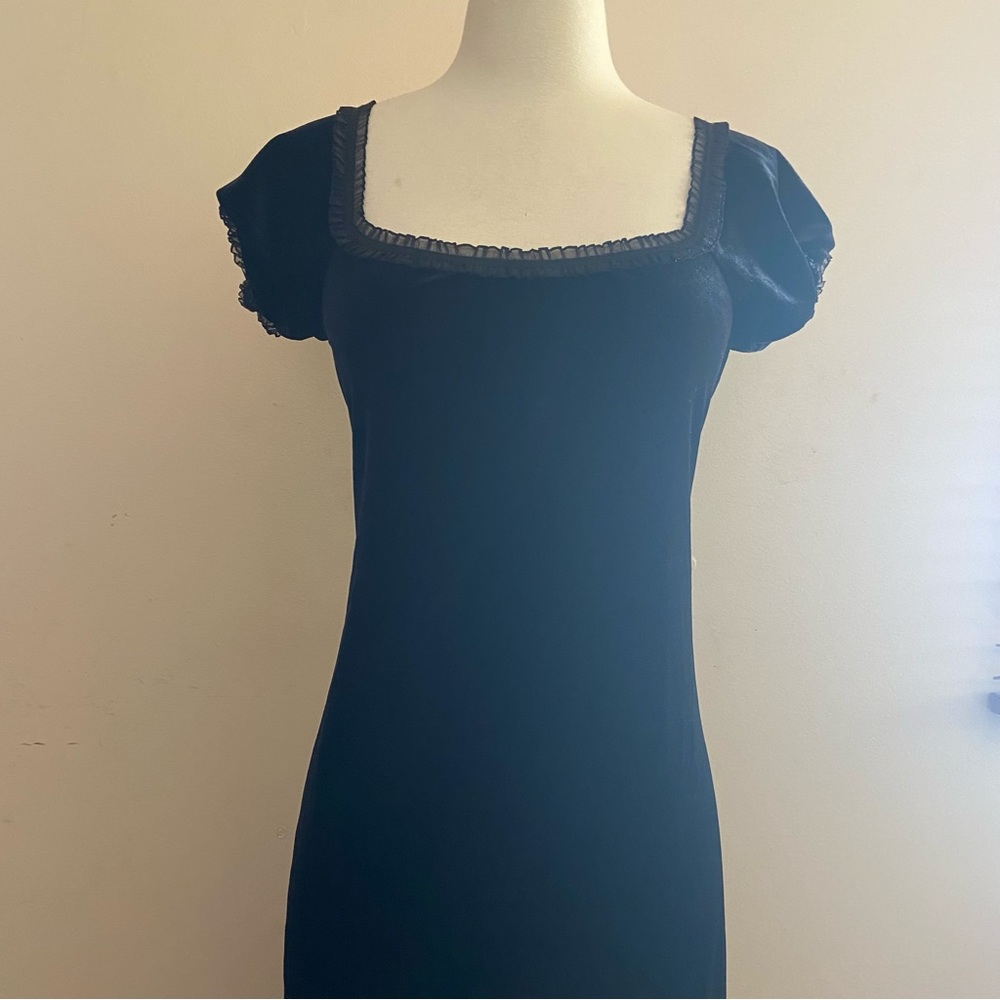 Vintage goth milkmaid babydoll velvet maxi dress with lace